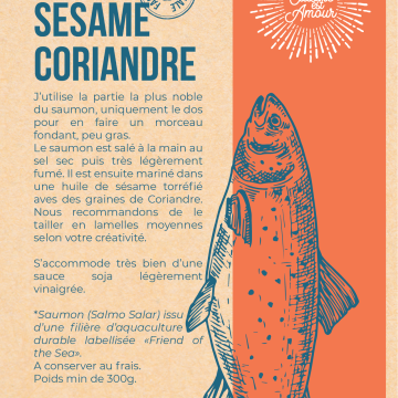 Coeur de saumon à l'huile de sésame torréfié et graines de coriandre